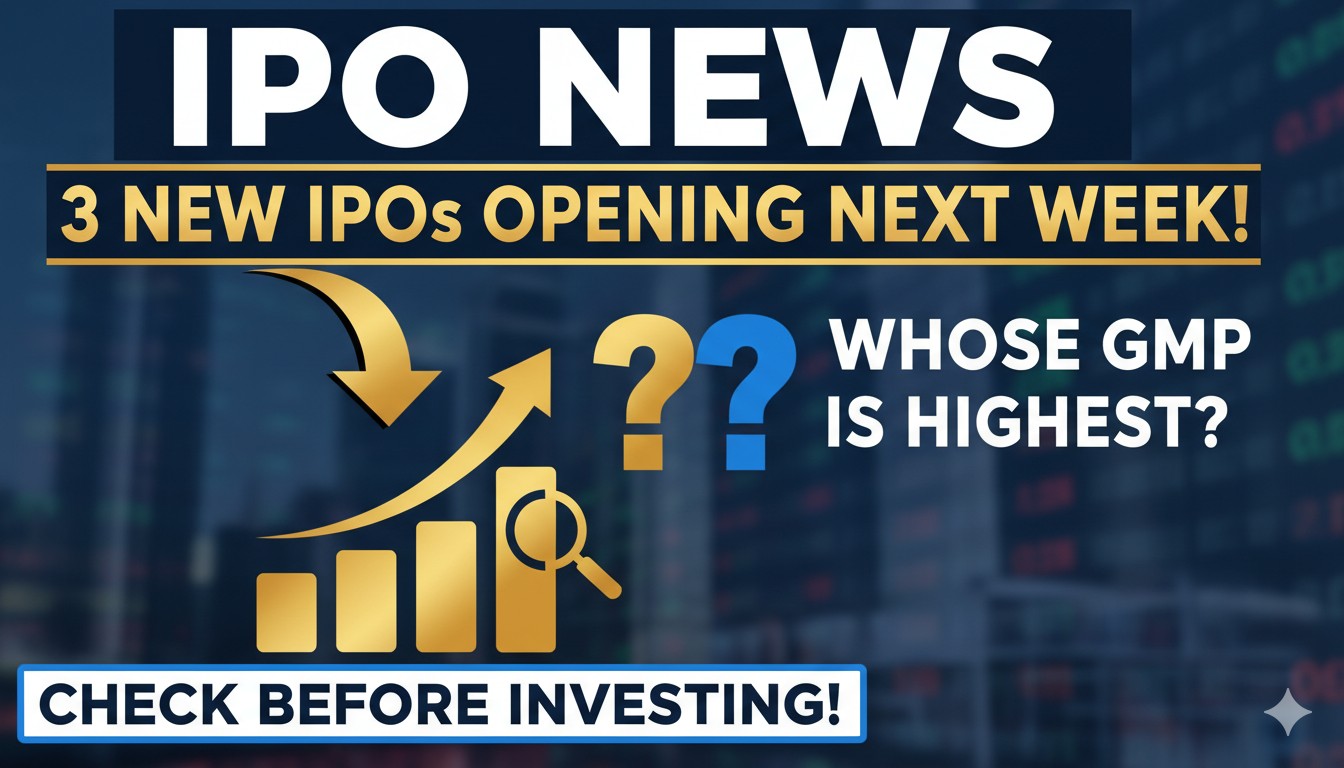 अगले हफ्ते खुलने वाले नए आईपीओ की ग्राफिक इमेज दिखाते हुए शेयर बाजार का चार्ट।