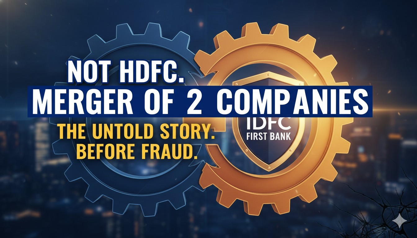 IDFC First Bank का लोगो और मर्जर की ग्राफिक इलस्ट्रेशन, IDFC Bank और Capital First के विलय को दर्शाता हुआ