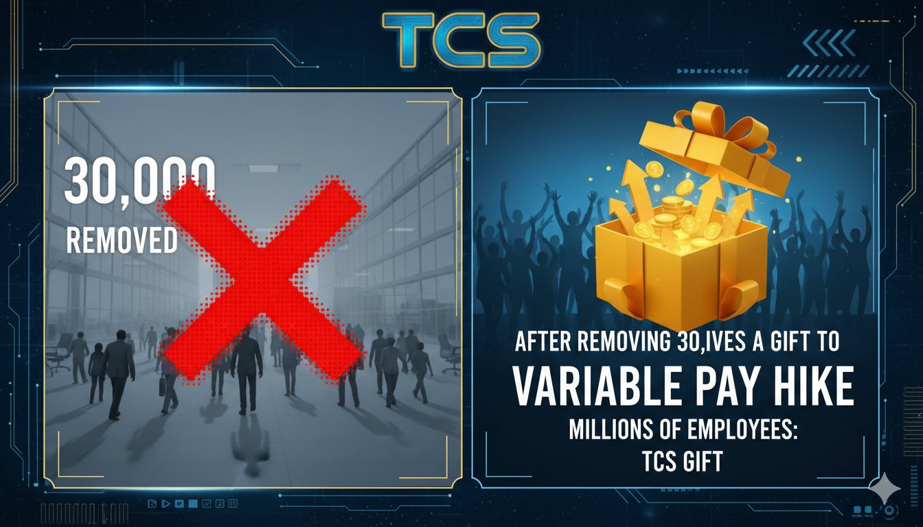 TCS कंपनी का लोगो और कर्मचारियों की सैलरी बढ़ोतरी का ग्राफिक