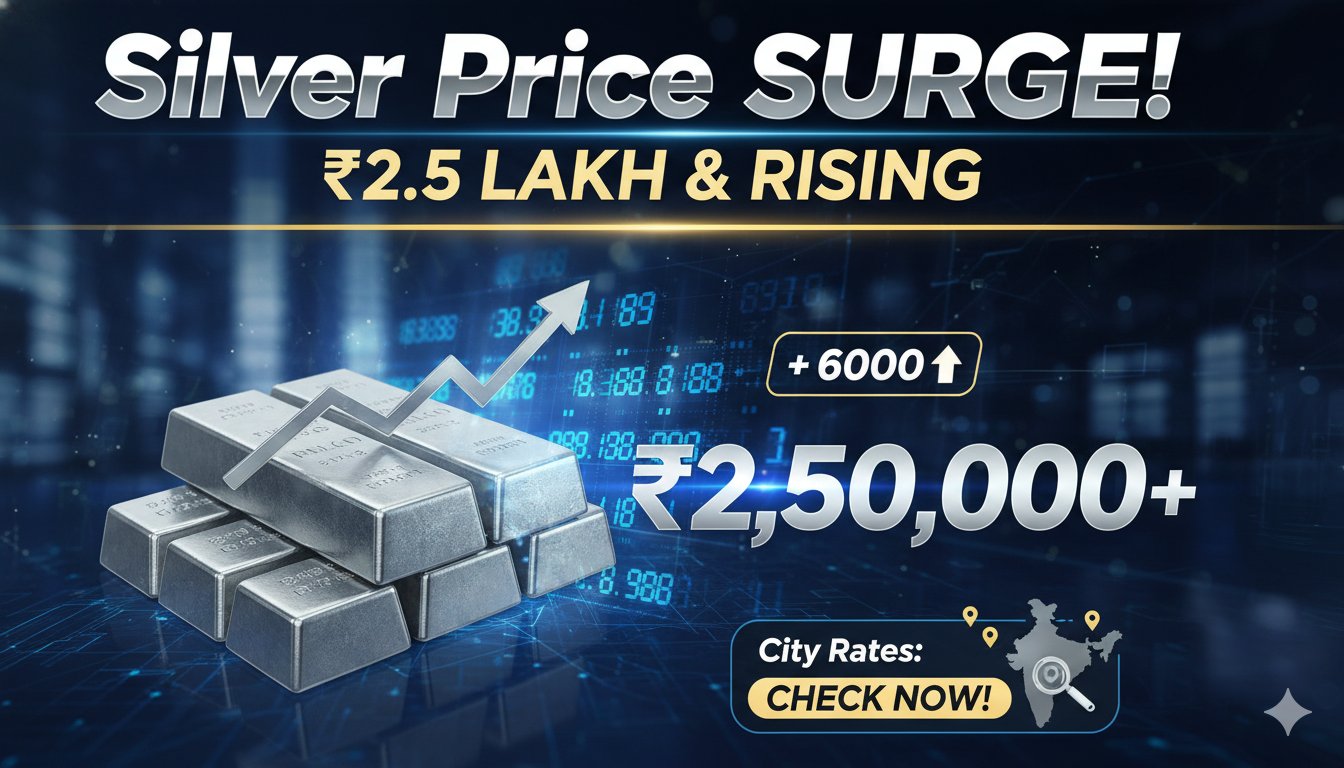 चांदी के सिक्के और बार के साथ बढ़ते भाव का ग्राफ दिखाता हुआ इमेज, भारत में लेटेस्ट सिल्वर प्राइस हाइक