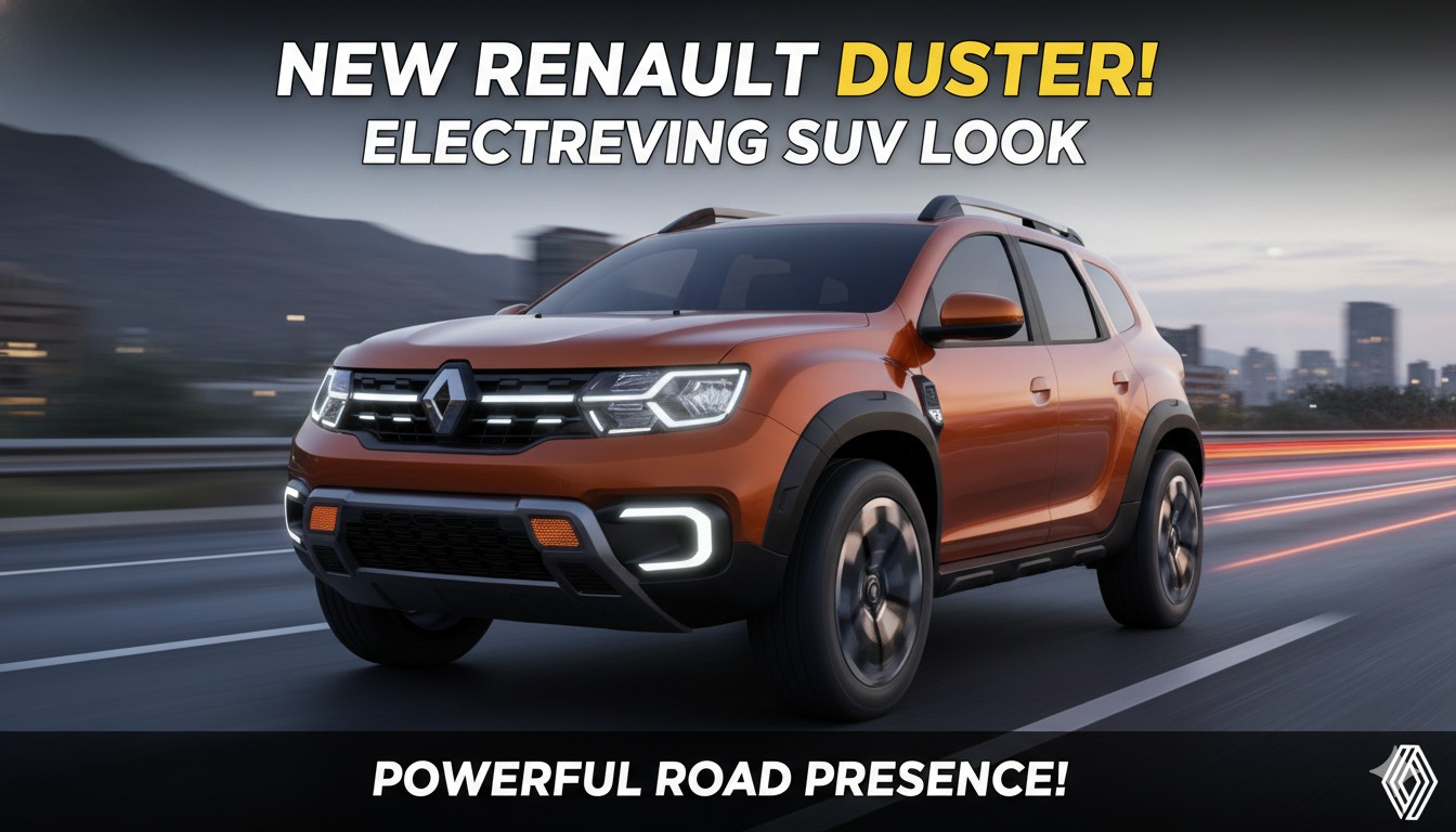 सड़क पर दौड़ती नई Renault Duster SUV का दमदार लुक