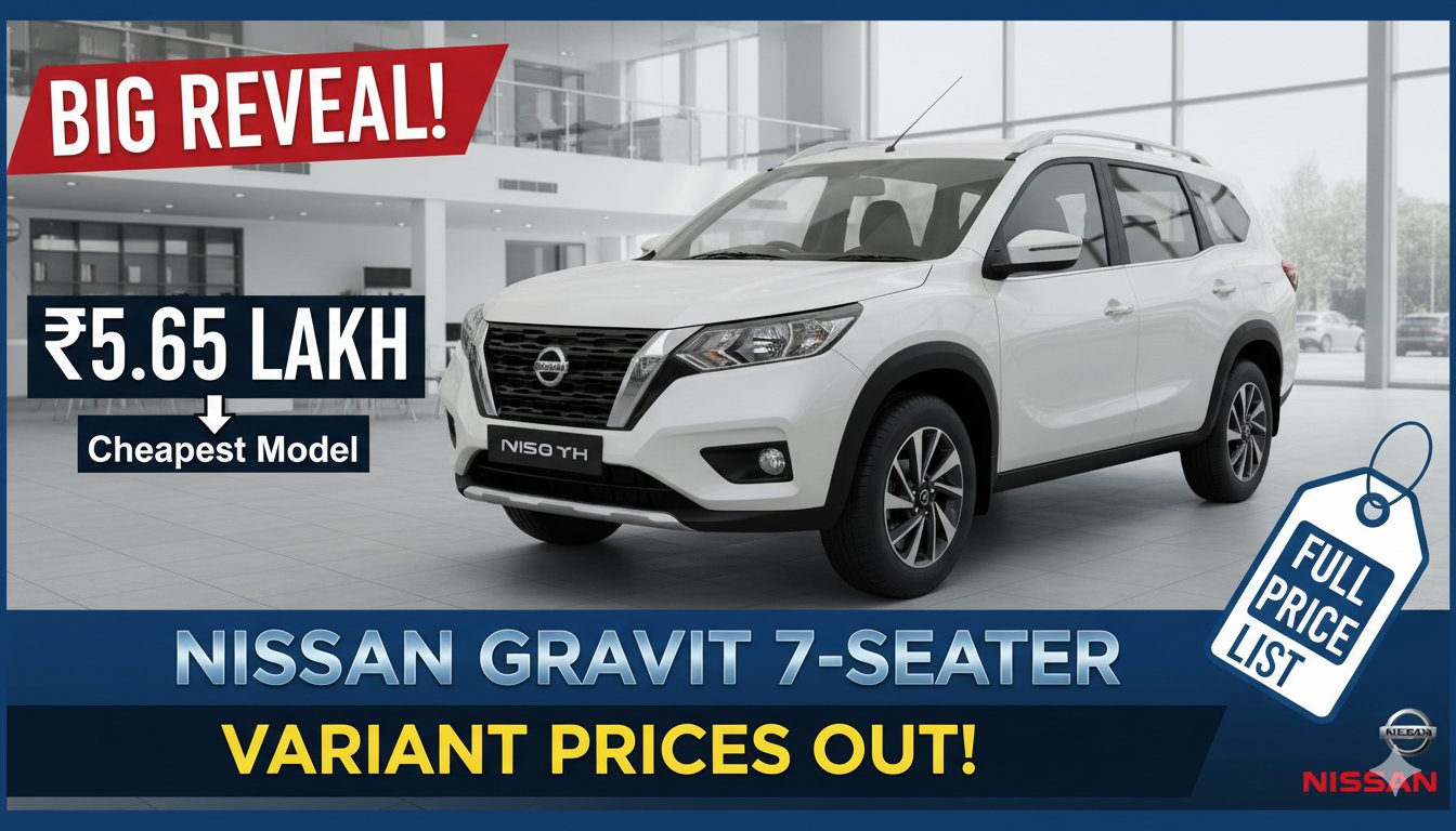 निसान ग्रेवाइट 7-सीटर MPV फ्रंट व्यू, ₹5.65 लाख से शुरू होने वाली नई कार