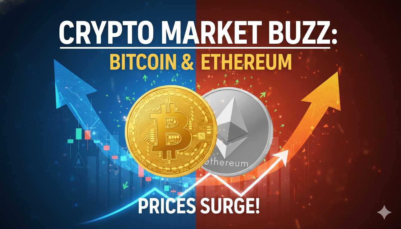 बिटकॉइन और इथेरियम की कीमतों में तेज उछाल दिखाता क्रिप्टो मार्केट ग्राफ