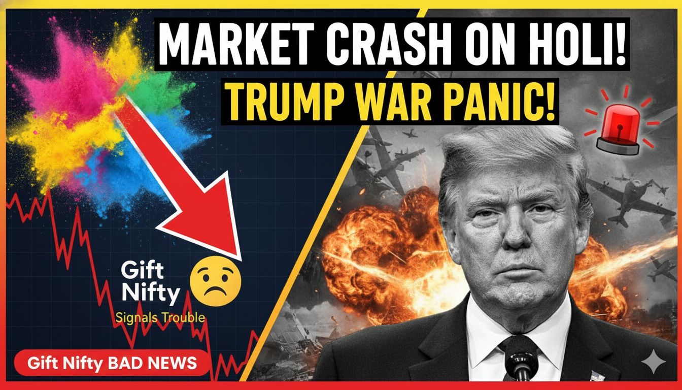 होली के बाद शेयर बाजार में गिरावट, Gift Nifty लाल निशान में, ट्रंप के युद्ध बयानों से ग्लोबल मार्केट प्रभाव